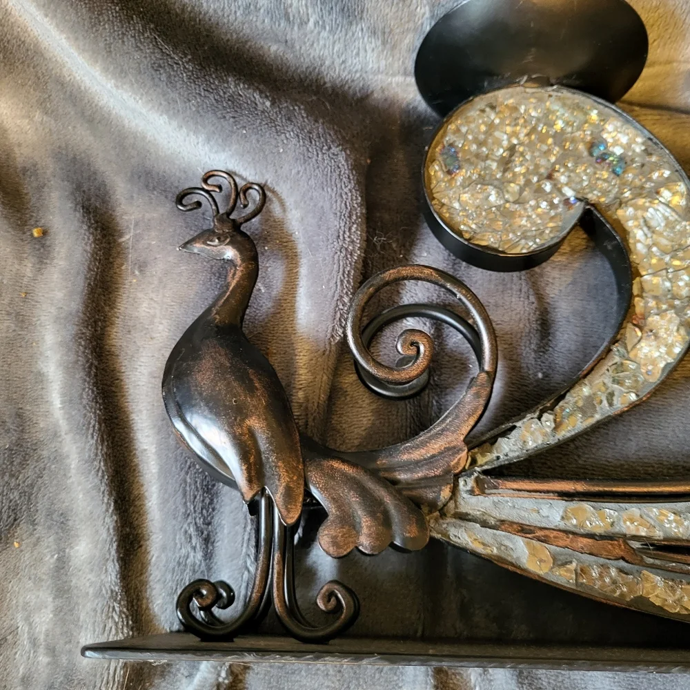 Pier 1 Black and Silver Peacock Candle Holder